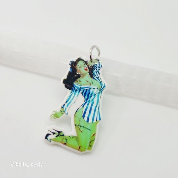 Pin Up Zombie Woman Acrylic Drop Pendant 2" - Picture 1 of 2